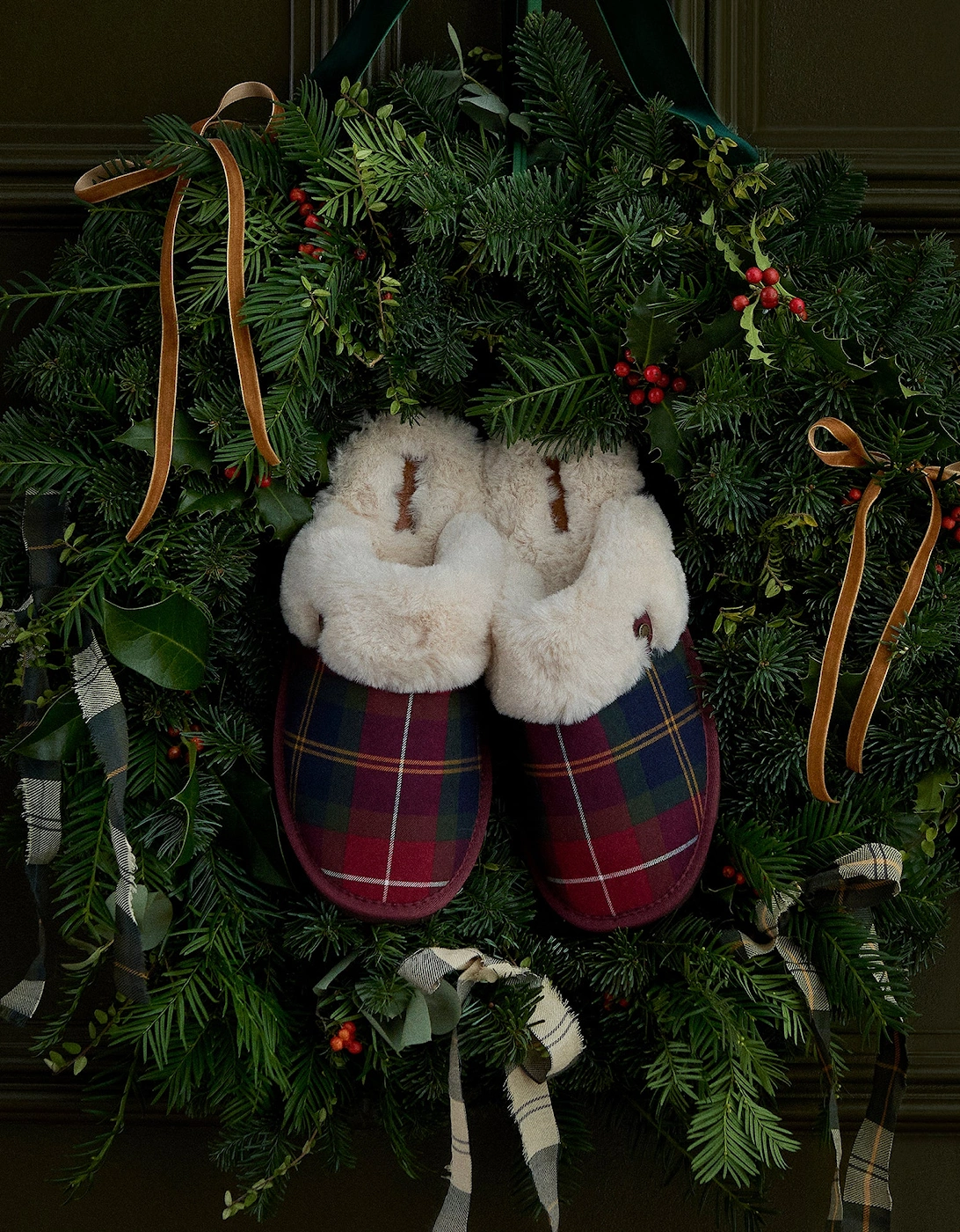 CLAUDIA Womens Mule Slippers Winterberry Tartan