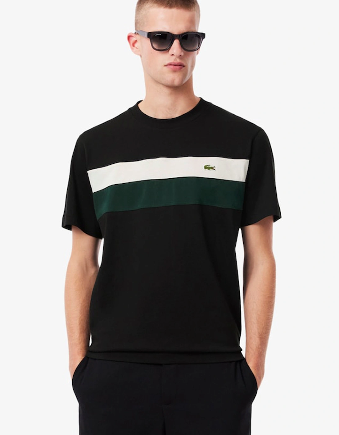 Lacoste Men's Black Jersey Colour-Block T-Shirt  Small