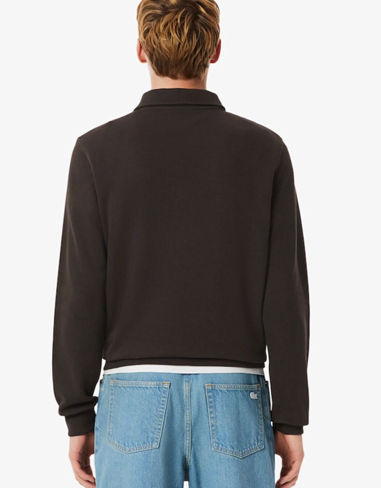 Ribbed Cotton Polo Collar Sweatshirt