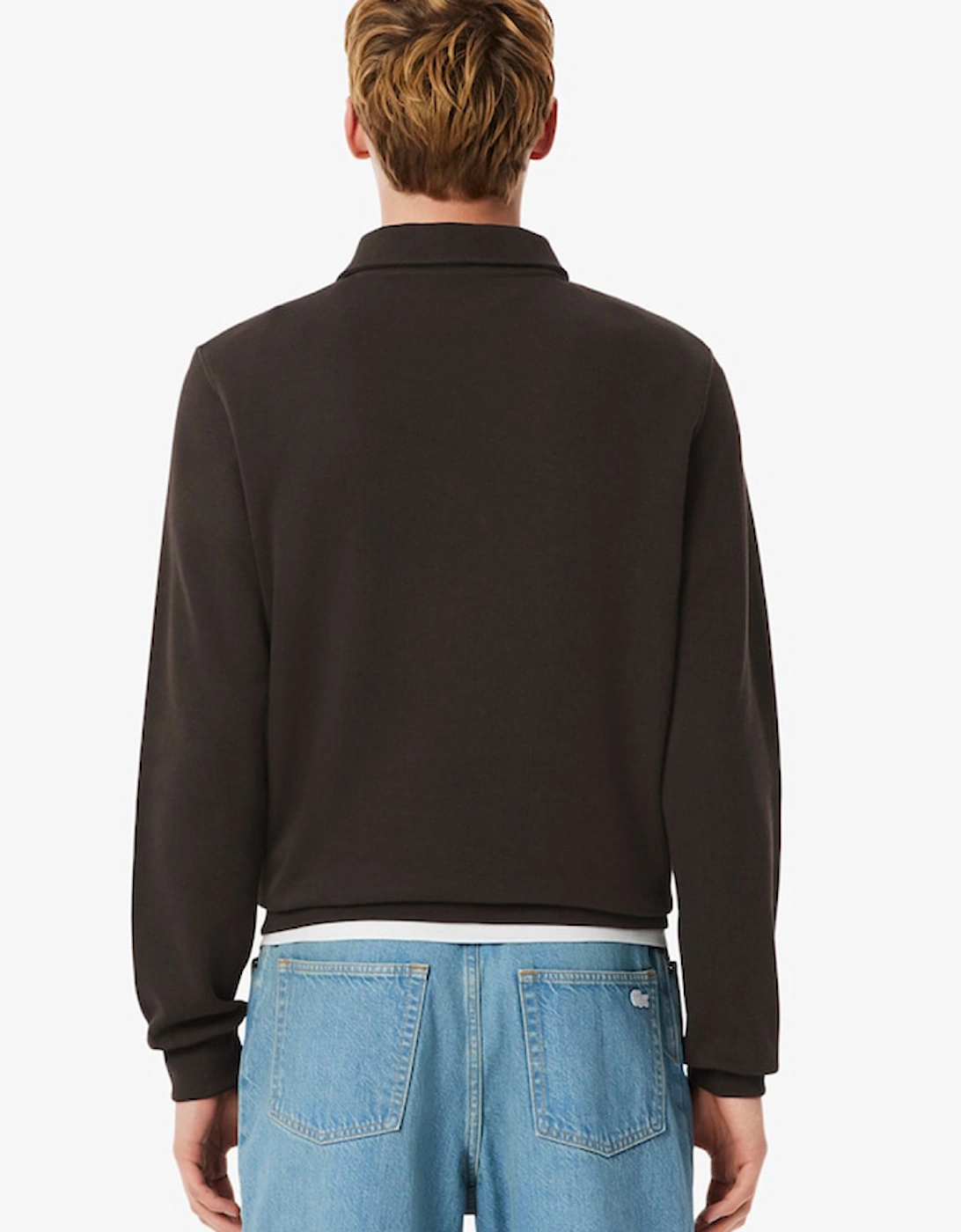 Ribbed Cotton Polo Collar Sweatshirt