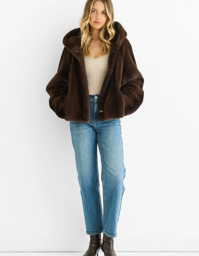 Coffee Ombre Hooded Faux Fur Jacket