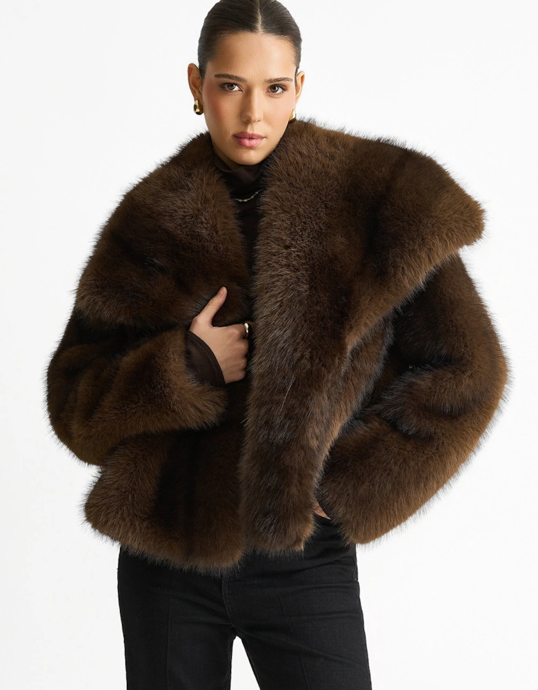 Coffee Ombre Lapel Faux Fur Jacket