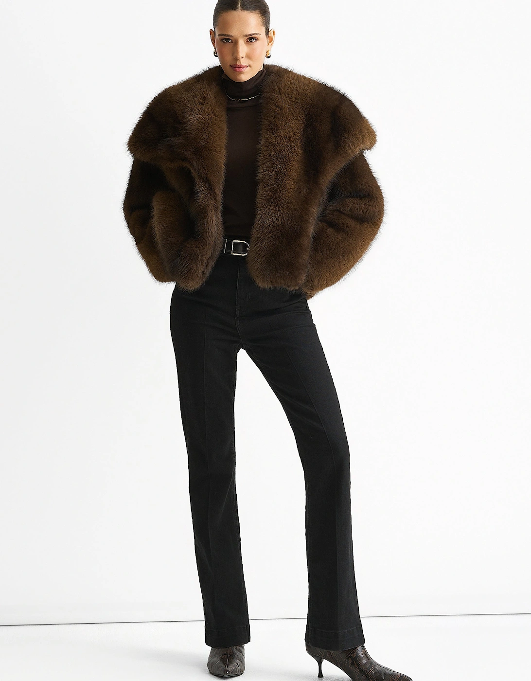 Coffee Ombre Lapel Faux Fur Jacket