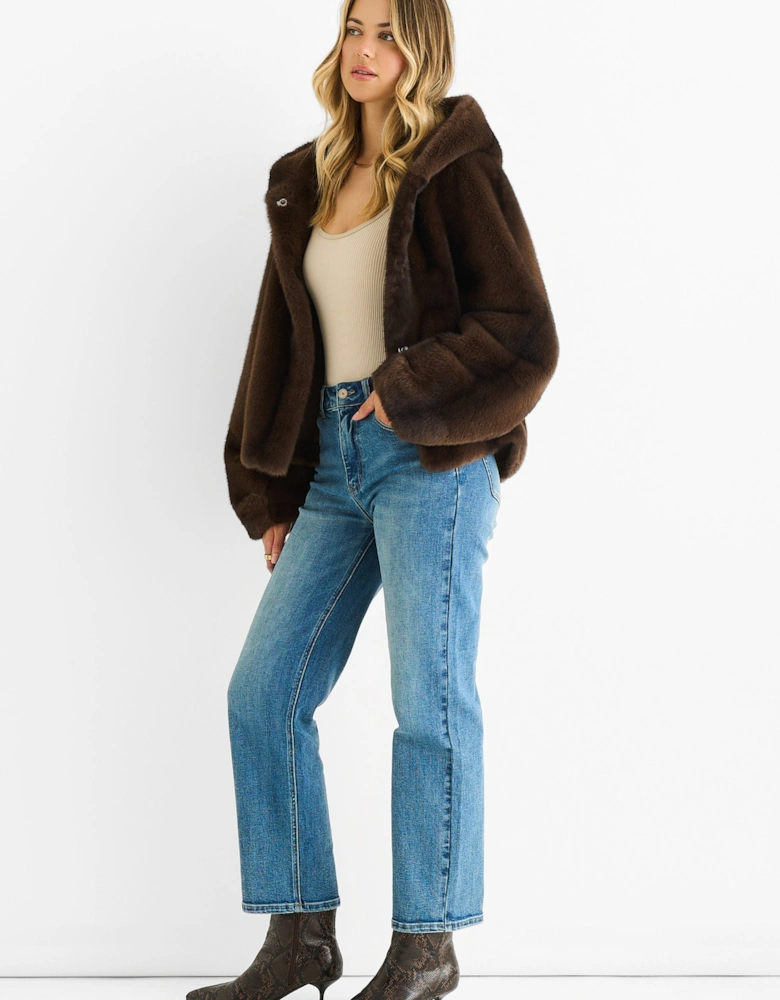 Coffee Ombre Hooded Faux Fur Jacket