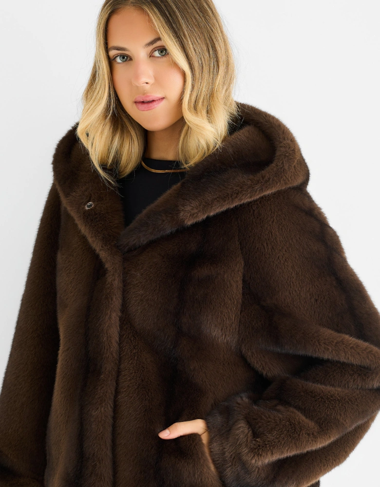Coffee Ombre Hooded Faux Fur Jacket