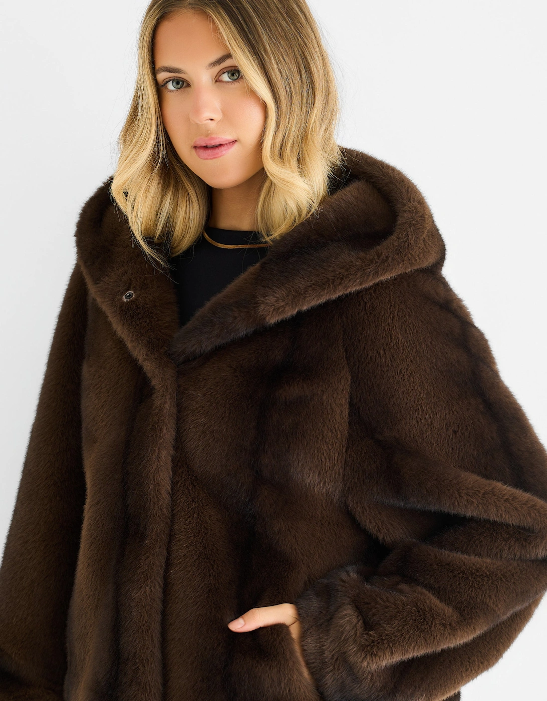 Coffee Ombre Hooded Faux Fur Jacket