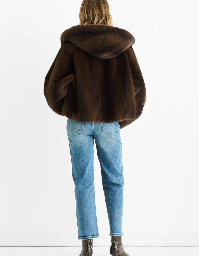 Coffee Ombre Hooded Faux Fur Jacket