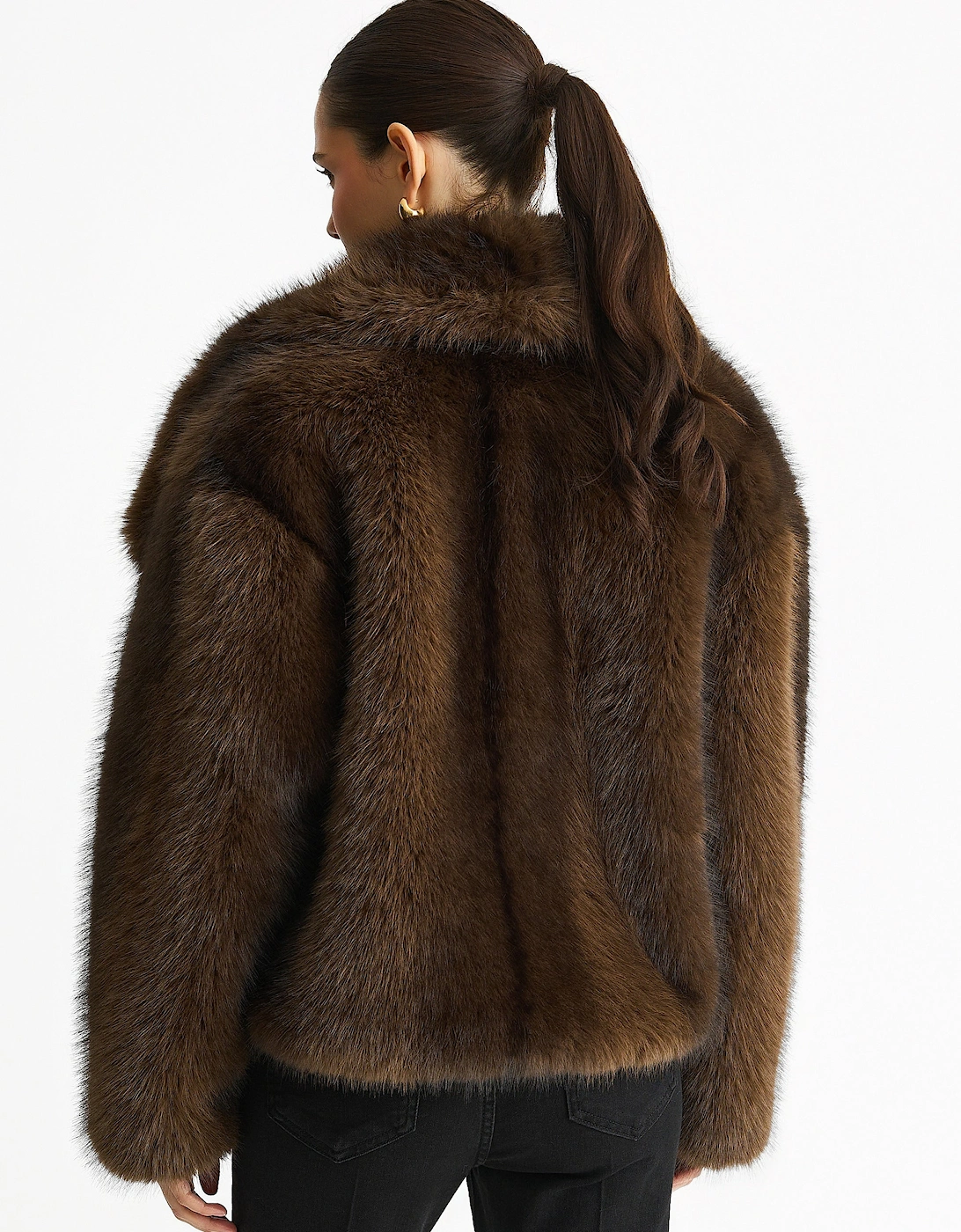 Coffee Ombre Lapel Faux Fur Jacket