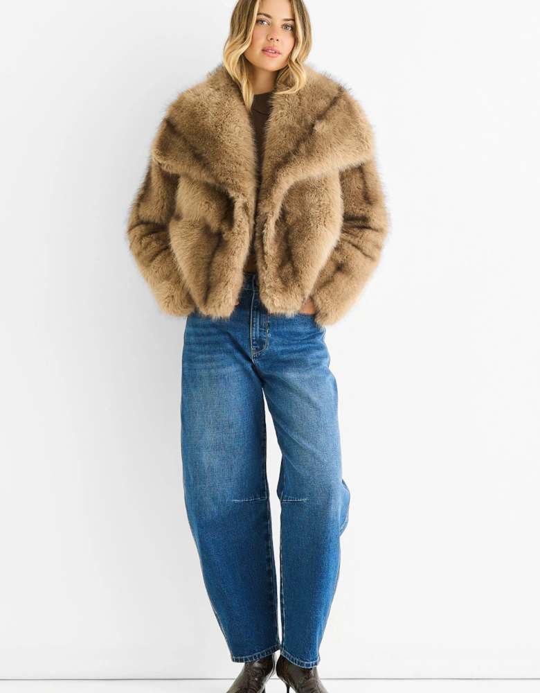 Camel Ombre Lapel Faux Fur Jacket