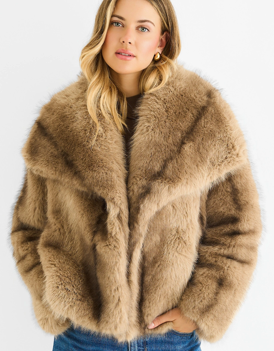 Camel Ombre Lapel Faux Fur Jacket, 5 of 4