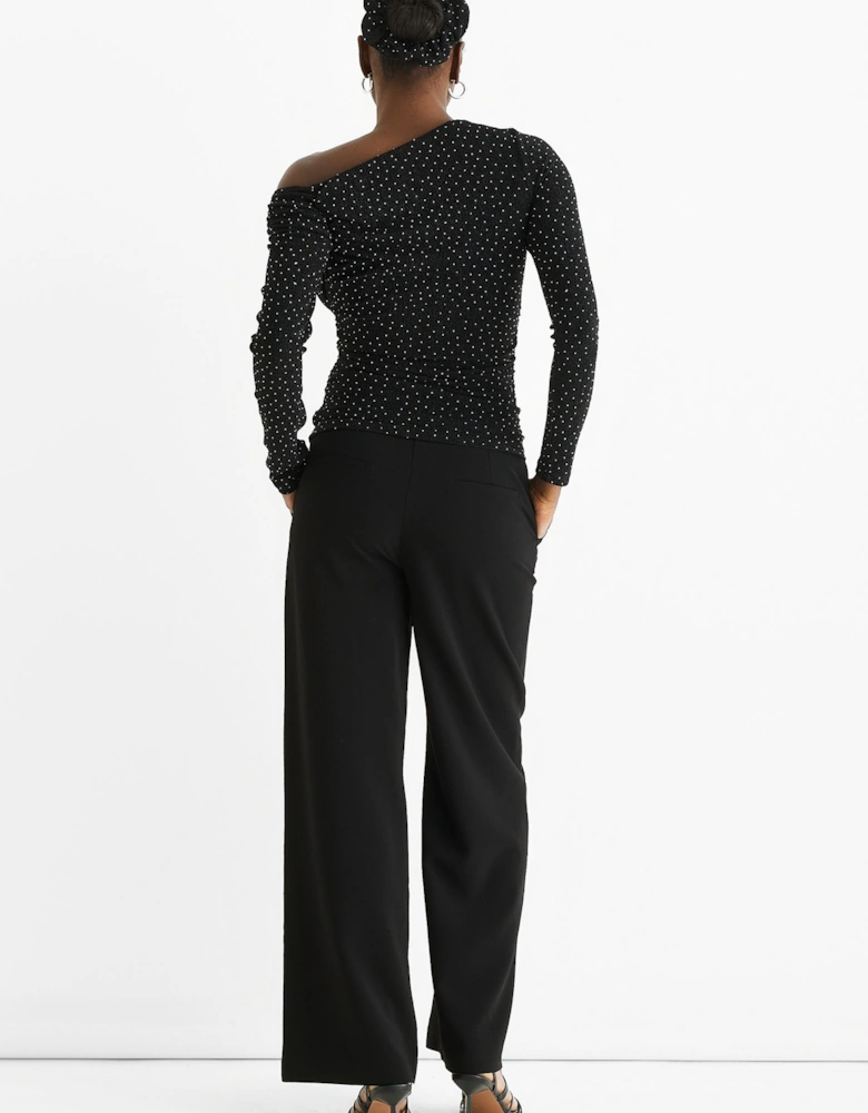 Black Diamante Slash Neck Top