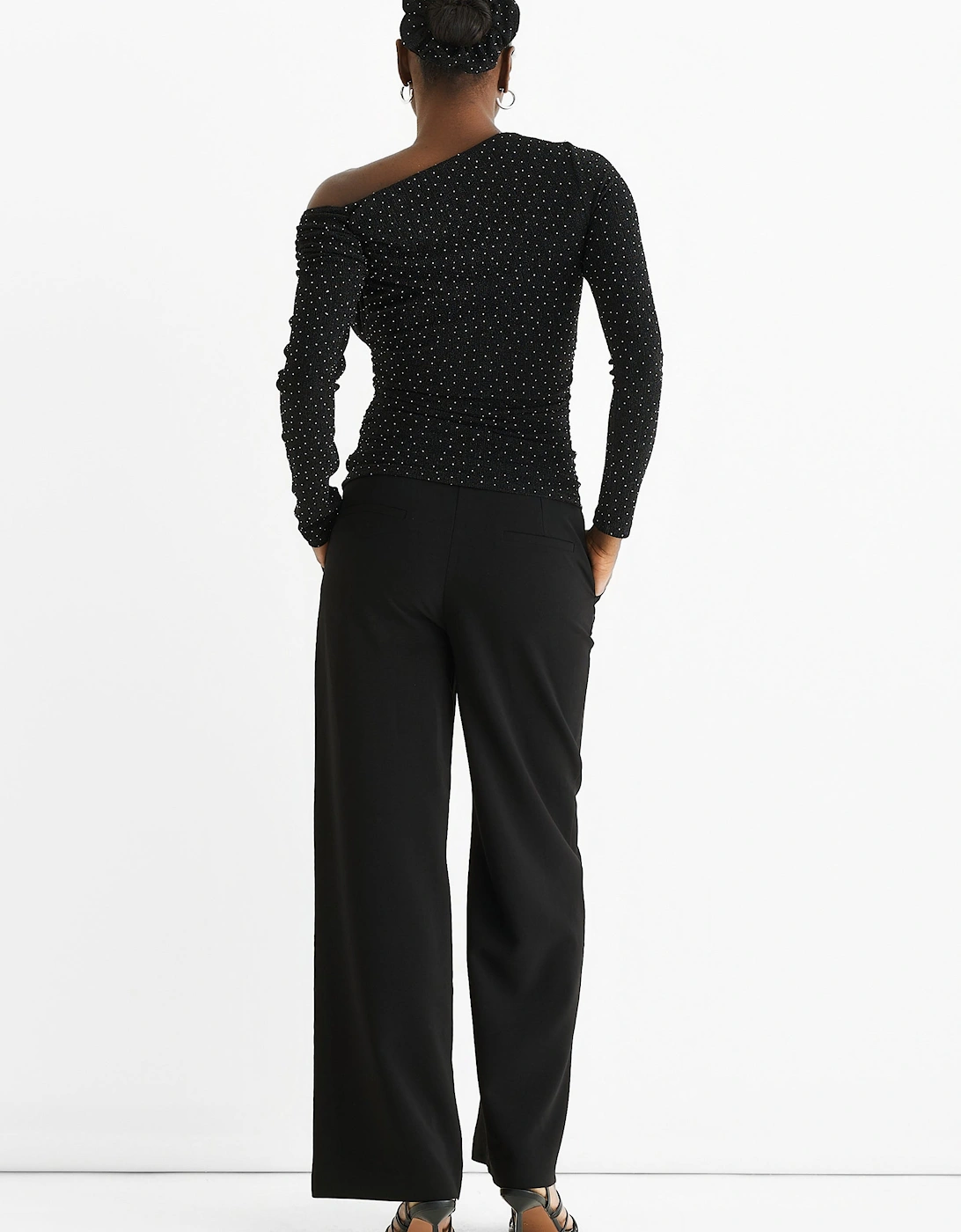 Black Diamante Slash Neck Top