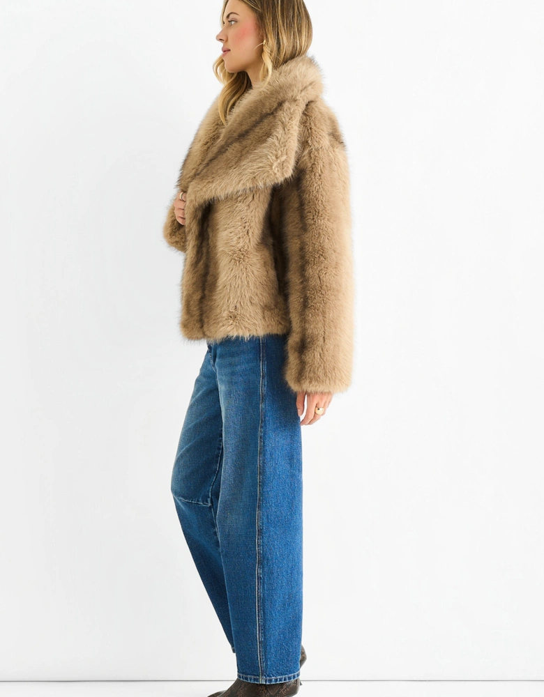 Camel Ombre Lapel Faux Fur Jacket