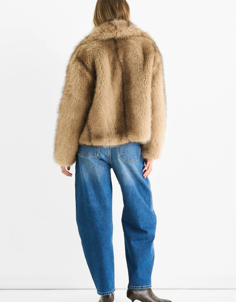 Camel Ombre Lapel Faux Fur Jacket