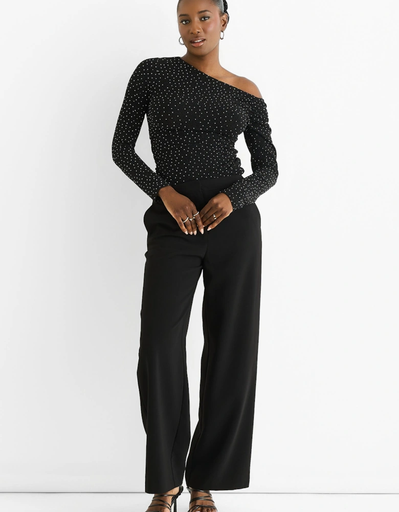 Black Diamante Slash Neck Top