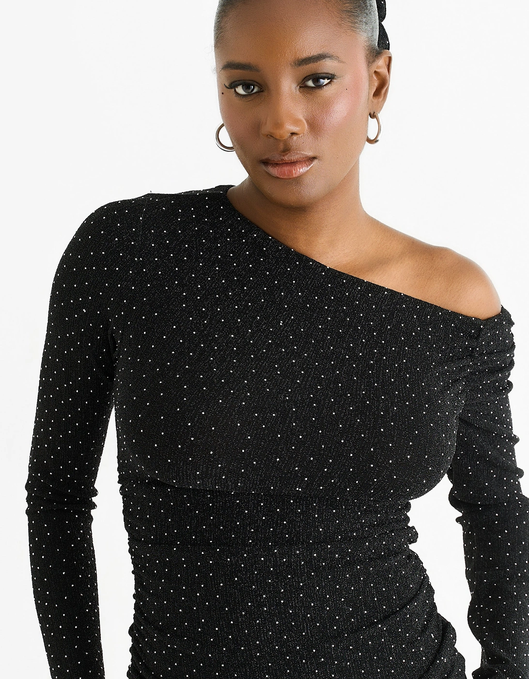 Gini London Women's Black Diamante Slash Neck Top - Size: 16