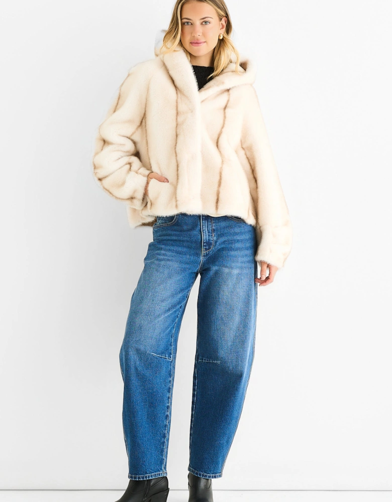 Cream Ombre Hooded Faux Fur Jacket