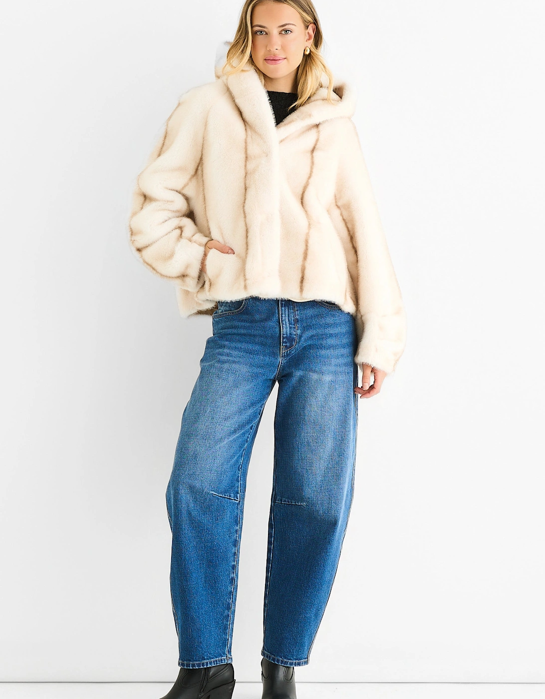 Cream Ombre Hooded Faux Fur Jacket, 5 of 4