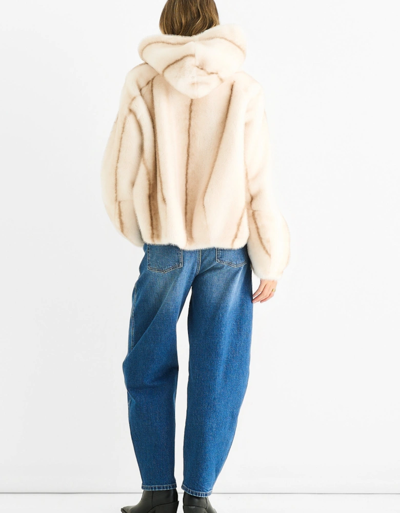 Cream Ombre Hooded Faux Fur Jacket