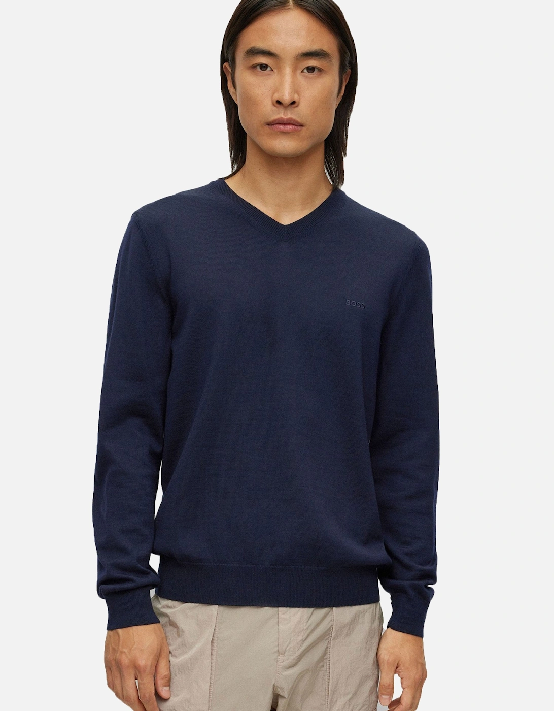 Boss Baram-l V-neck Knitwear Dark Blue