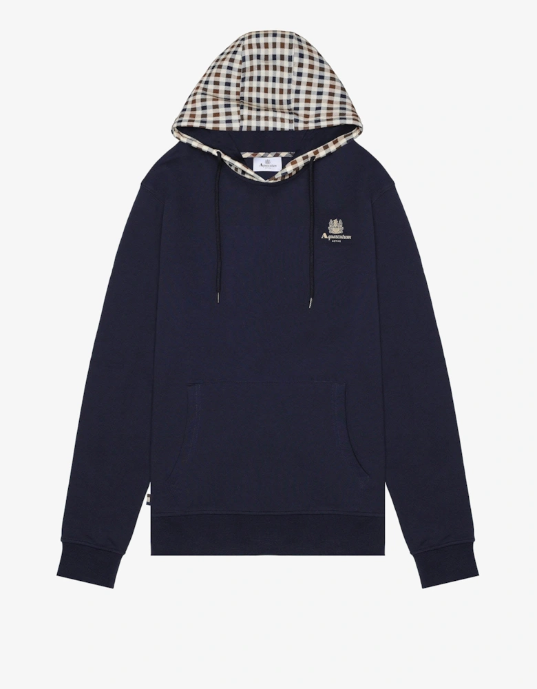 Mens Club Check Hoodie Fleece - Navy 11
