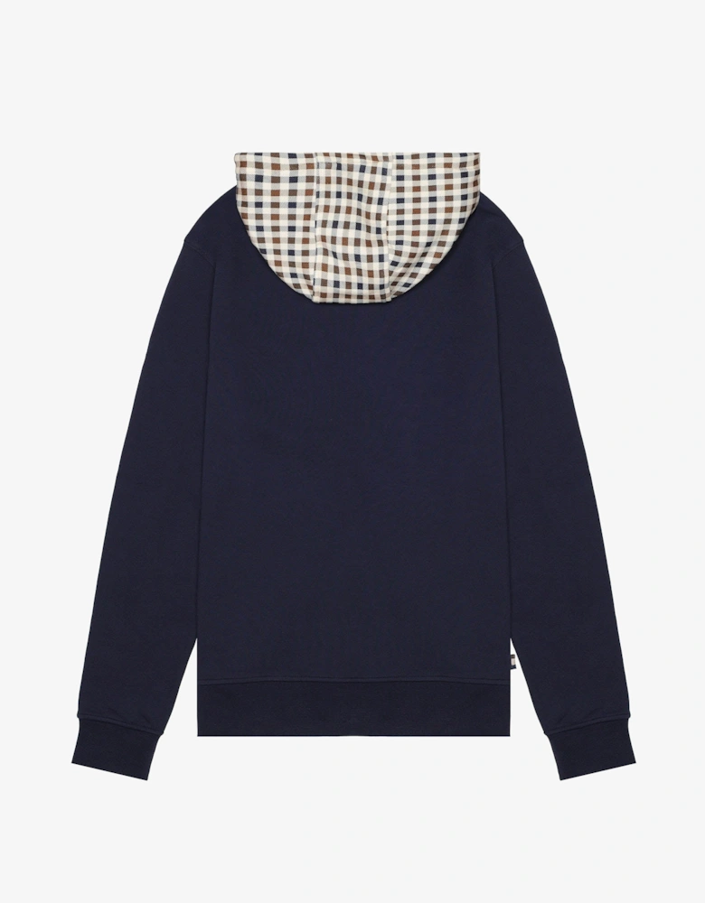 Mens Club Check Hoodie Fleece - Navy 11