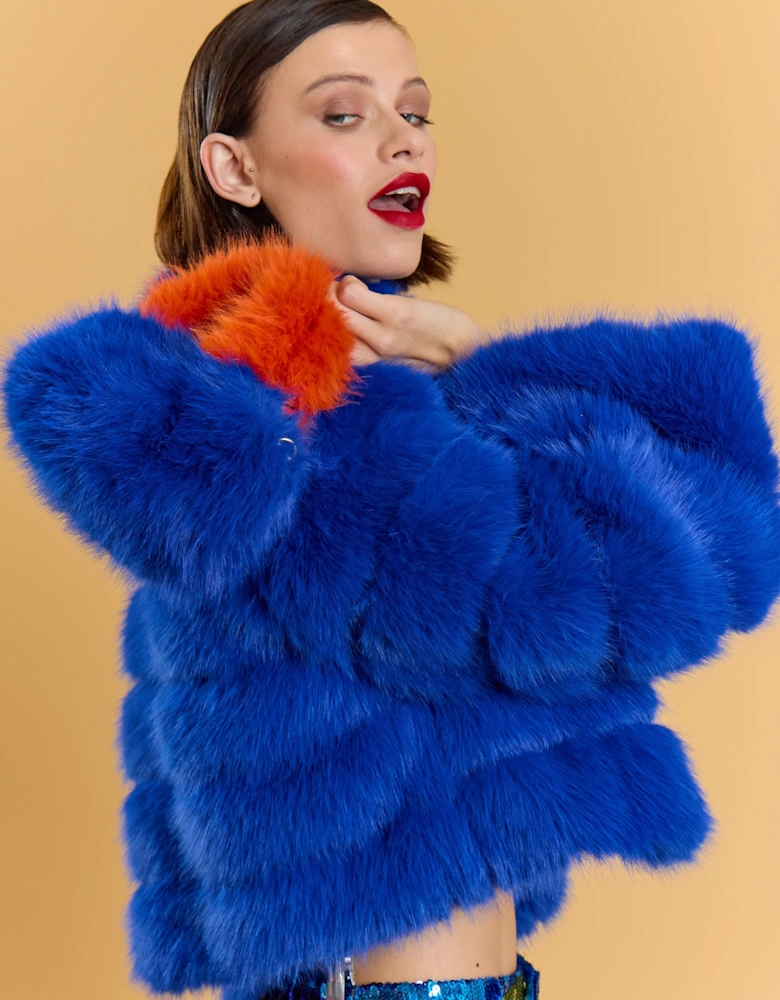 Blue and Orange Bamboo Faux Fur Bag