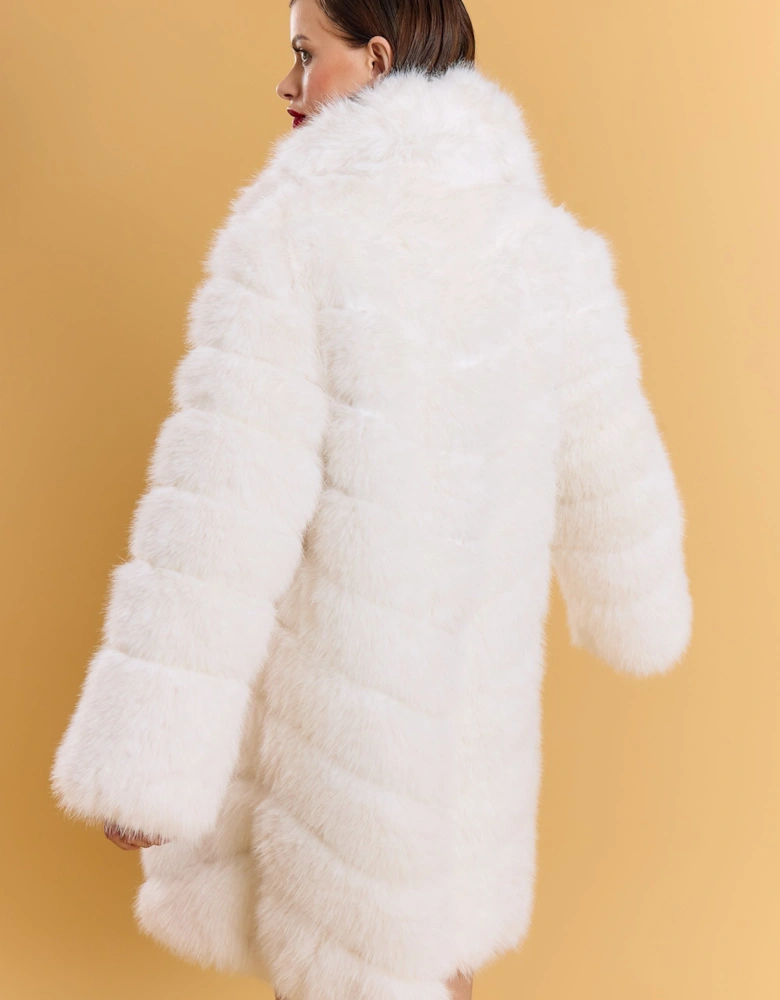 White Handmade Bamboo Blend Faux Fur Coat