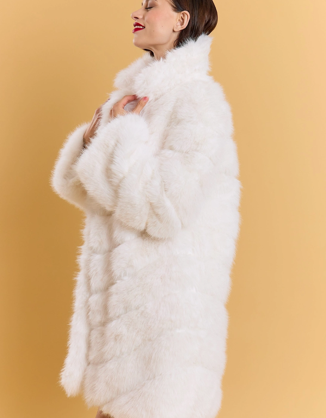 White Handmade Bamboo Blend Faux Fur Coat