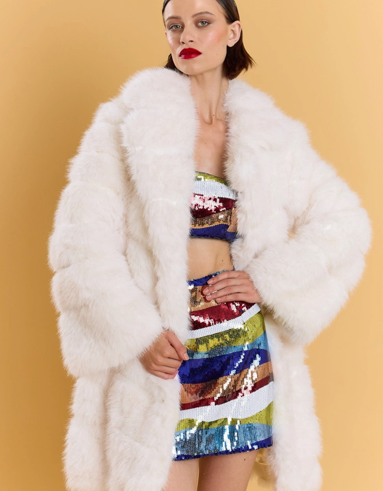 White Handmade Bamboo Blend Faux Fur Coat
