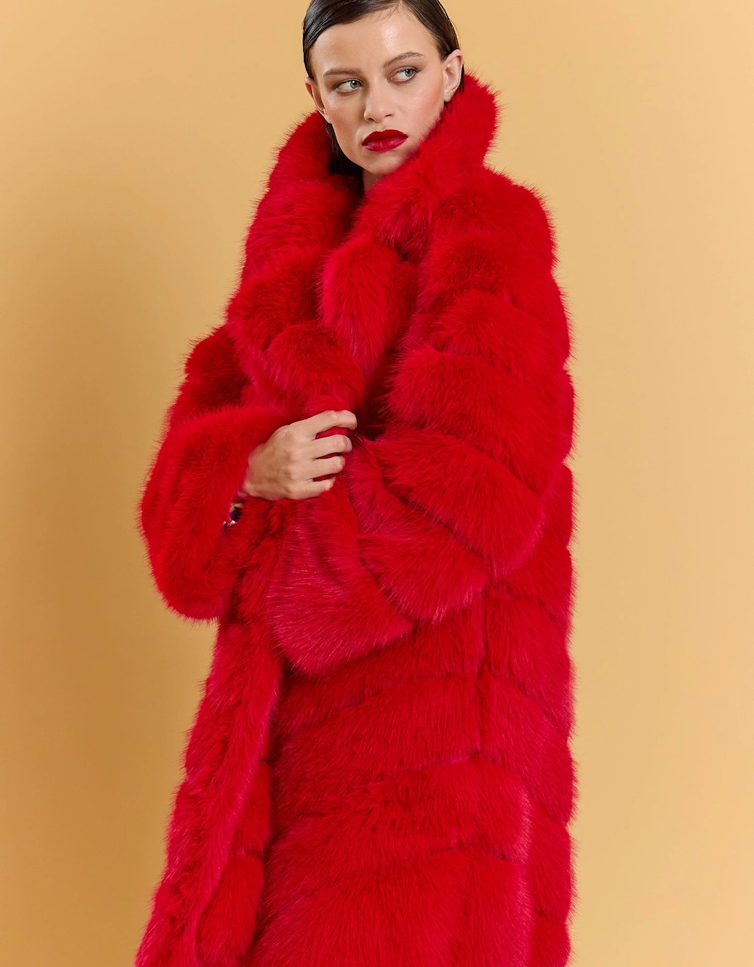 Red Handmade Bamboo Blend Faux Fur Coat, 5 of 4