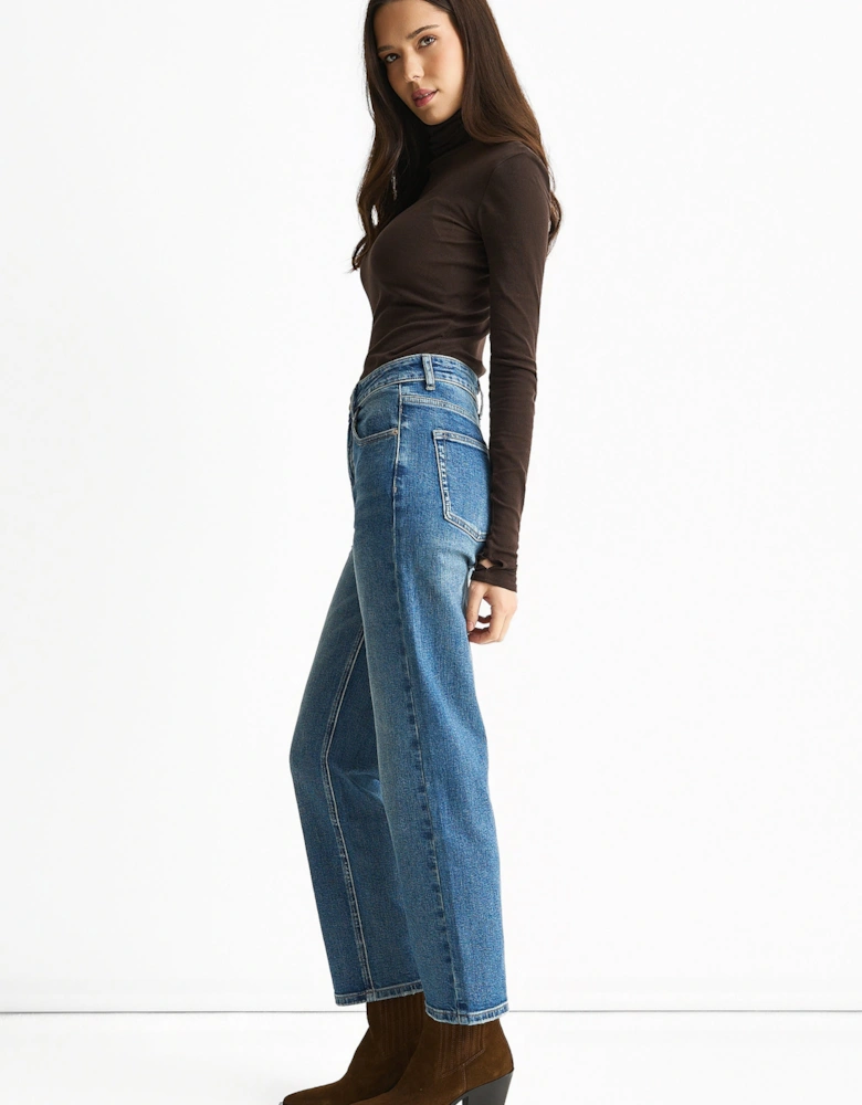 Blue Mid Rise Straight Leg Jeans