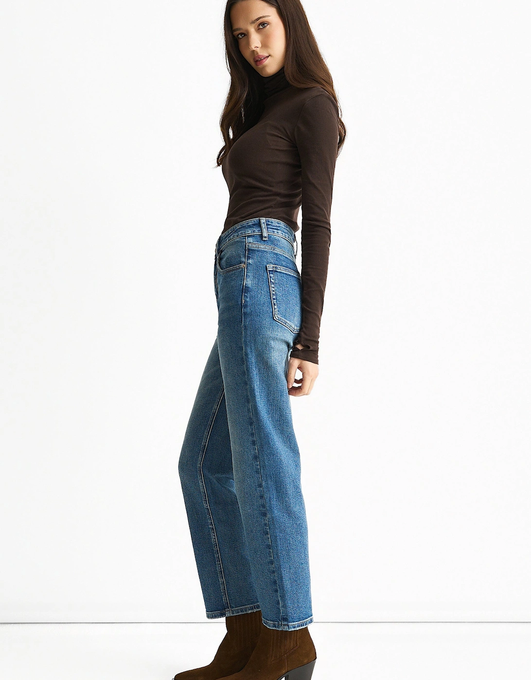 Blue Mid Rise Straight Leg Jeans
