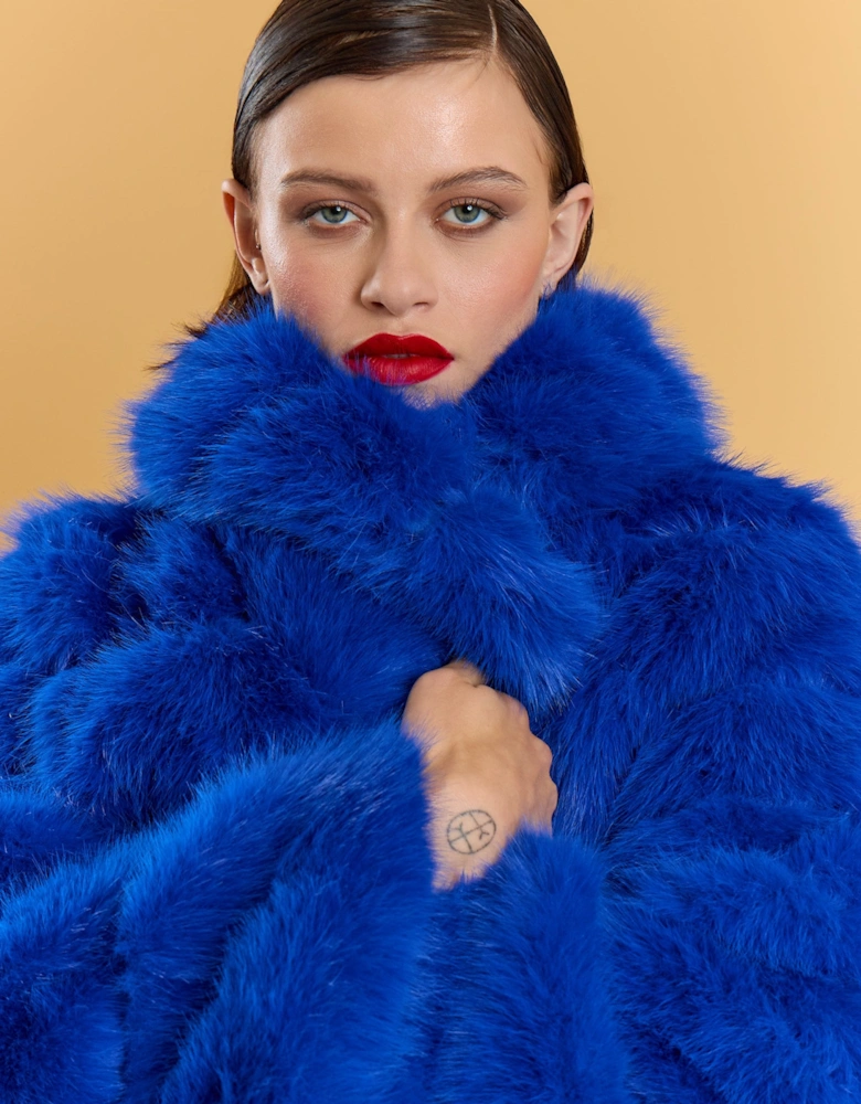 Blue Faux Fur Panel Cropped Coat