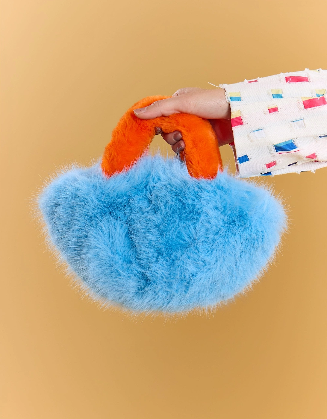 Blue and Red Bamboo Faux Fur Bag