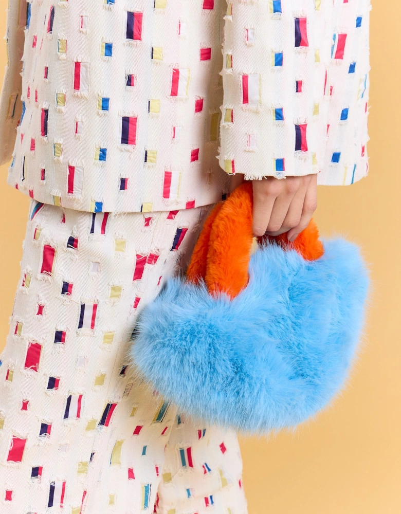 Blue and Red Bamboo Faux Fur Bag