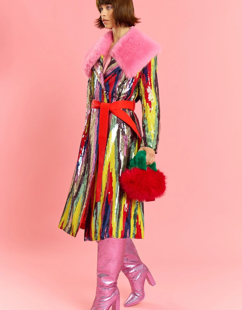 Red and Green Bamboo Faux Fur Bag