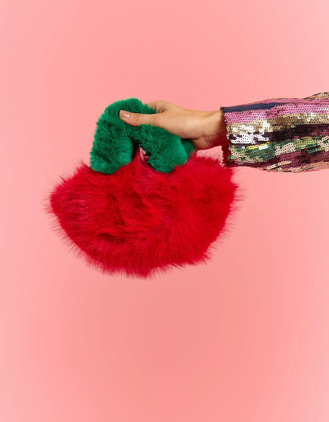 Red and Green Bamboo Faux Fur Bag