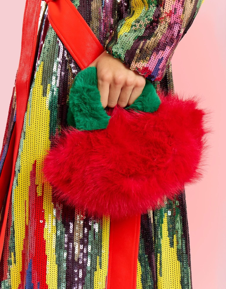 Red and Green Bamboo Faux Fur Bag