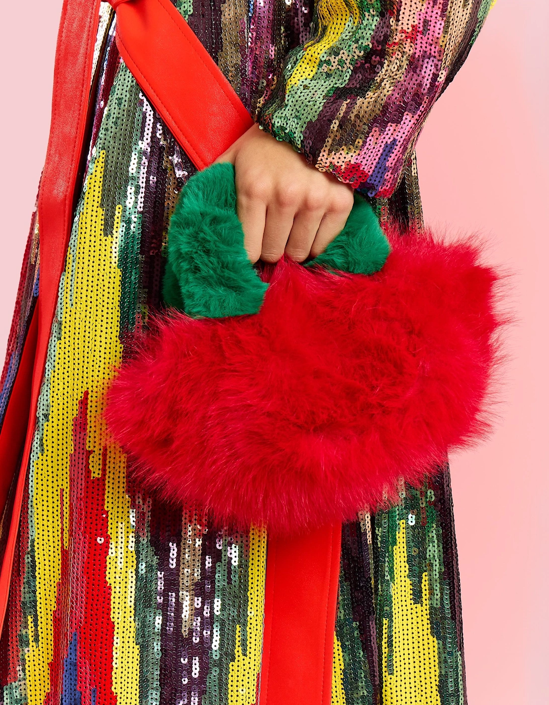 Red and Green Bamboo Faux Fur Bag, 5 of 4