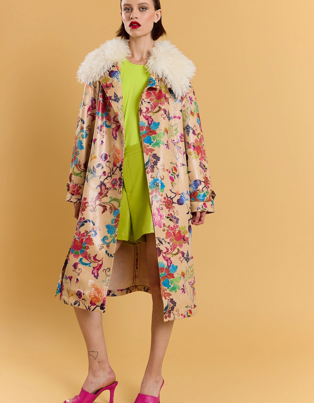 Mocha Faux Suede Embroidery Effect Trench Coat, 5 of 4
