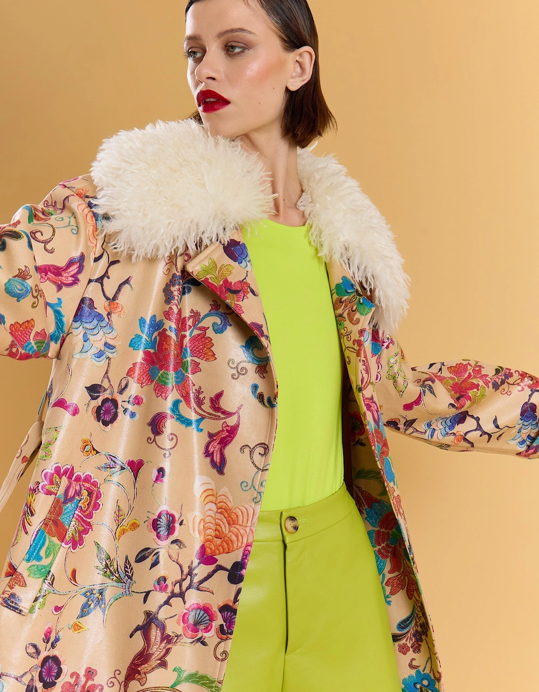 Mocha Faux Suede Embroidery Effect Trench Coat