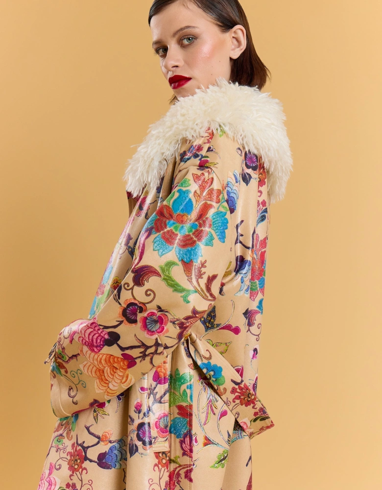 Mocha Faux Suede Embroidery Effect Trench Coat