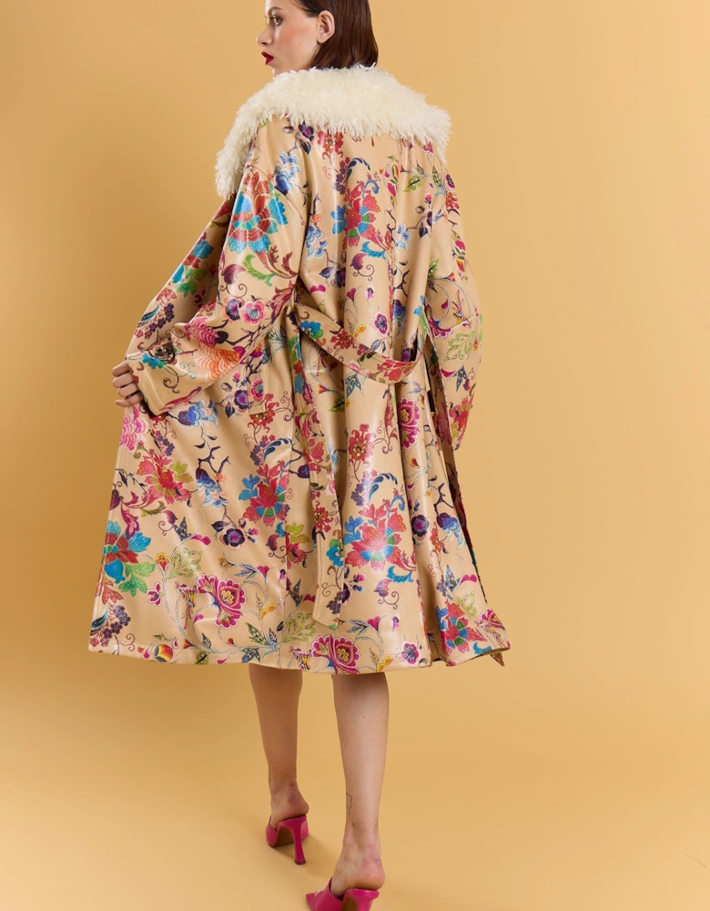 Mocha Faux Suede Embroidery Effect Trench Coat