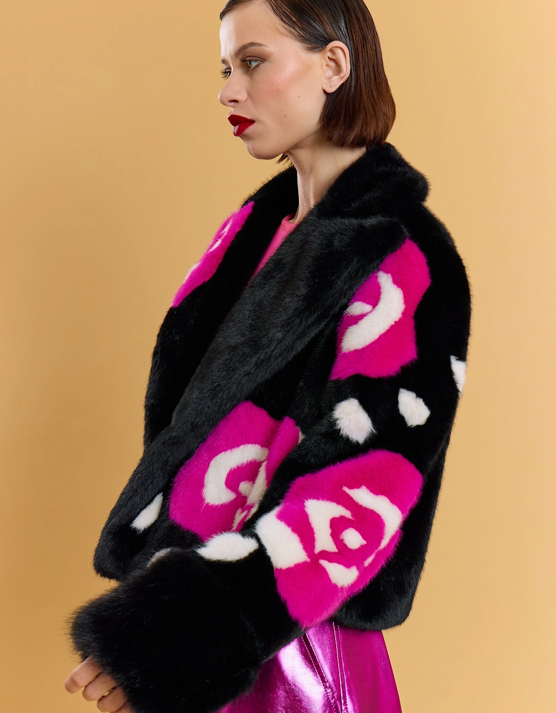 Black and Pink Bamboo Faux Fur Love Jacket