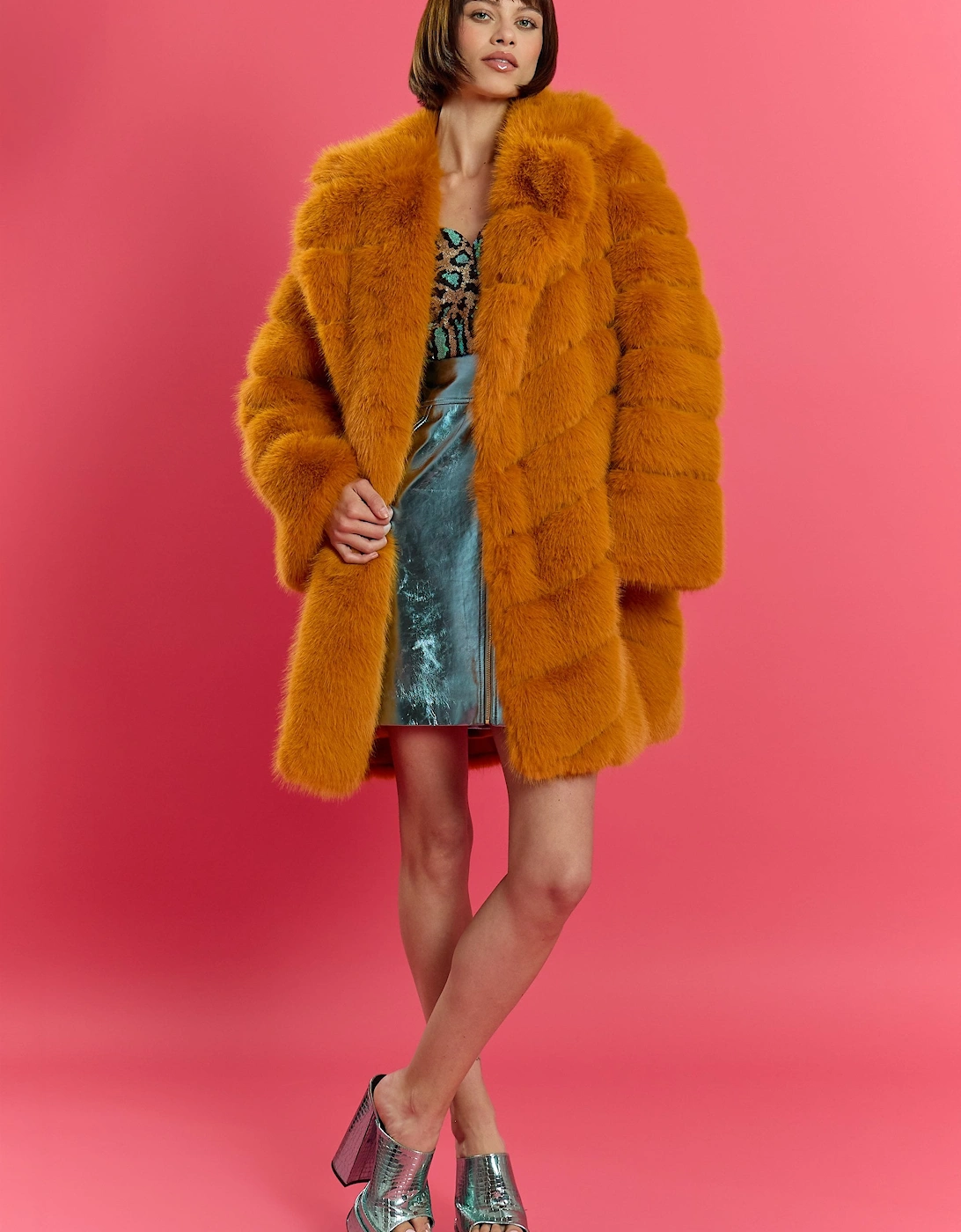 Yellow Handmade Bamboo Blend Faux Fur Coat, 5 of 4