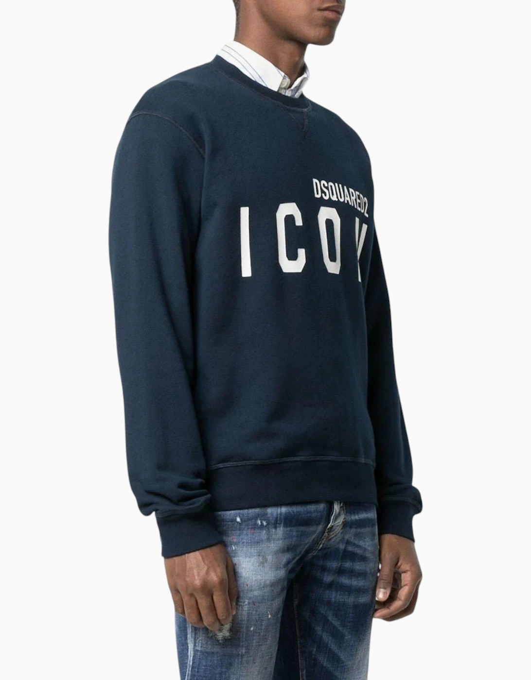 Dsquared2 Men's Navy Sweatshirt Icon Pullover Crew Neck Jumper Cotton Plain Cool Fit  M