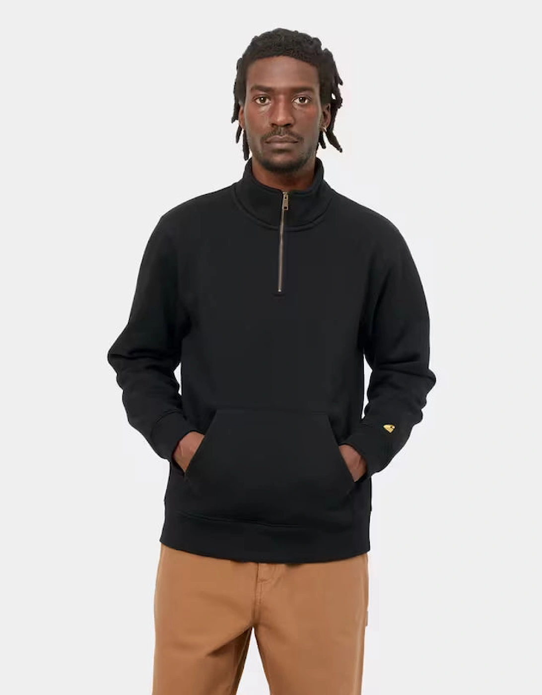 Men's Carhartt CARHARTT CHASE ZIP NECK SWEATSHIRT BLACK/GOLD - Black/Multi - Size: 42