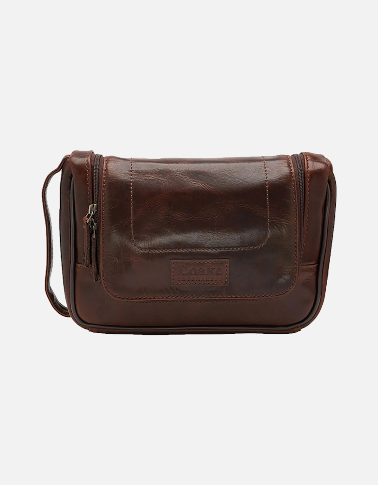 Severn Leather Hanging Wash Bag Brown