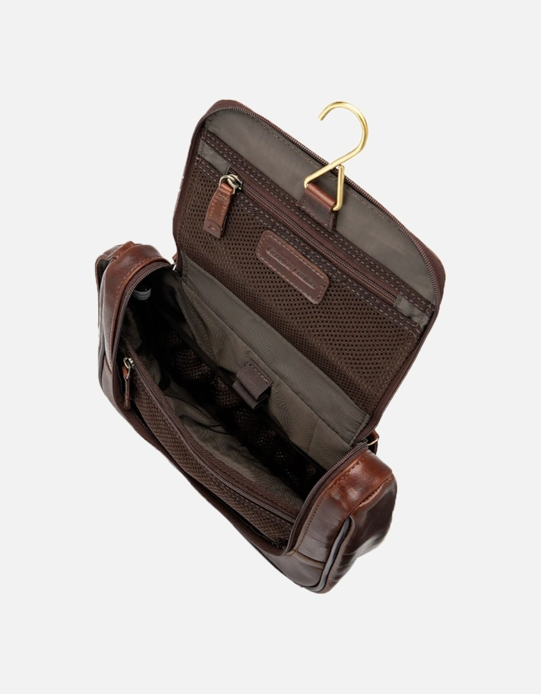 Severn Leather Hanging Wash Bag Brown